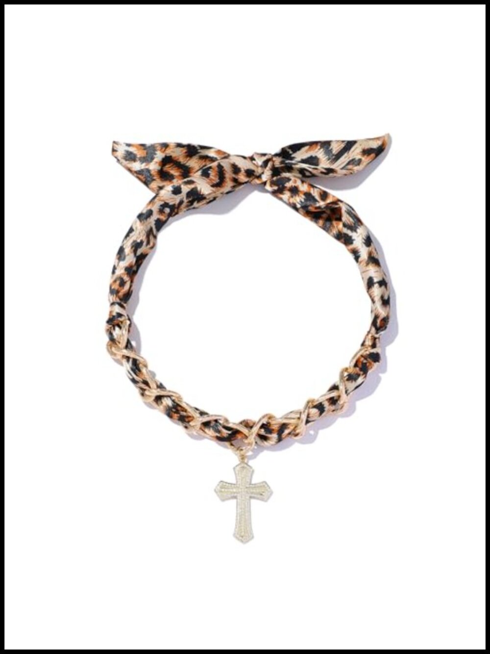 Scarf Necklace Leopard Print Cross Pendant 14K Gold Plated Women Fashion Jewelry